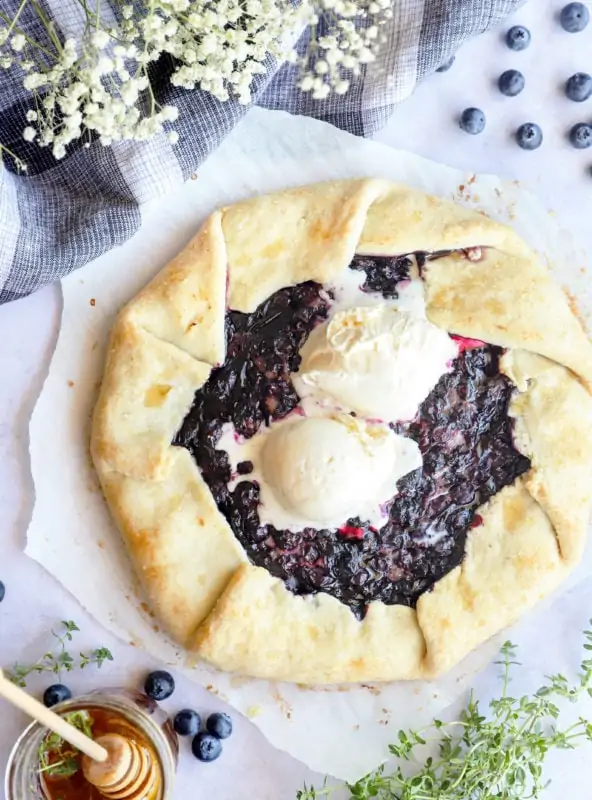 Overhead image of blueberry galette