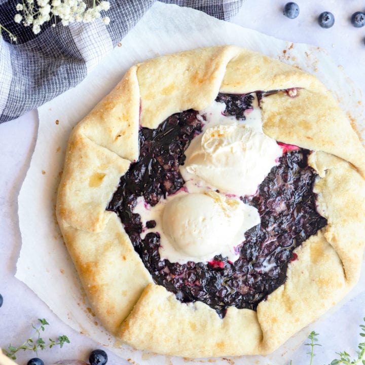 Overhead image of blueberry galette