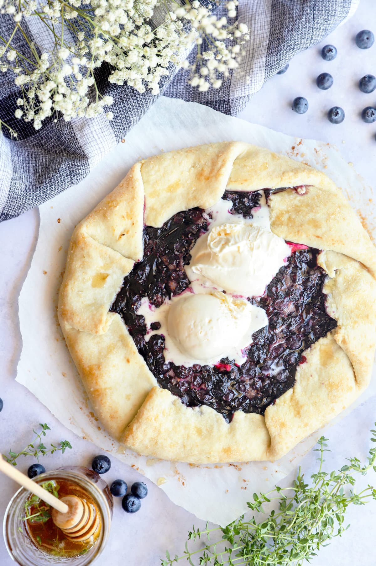 Overhead image of blueberry galette