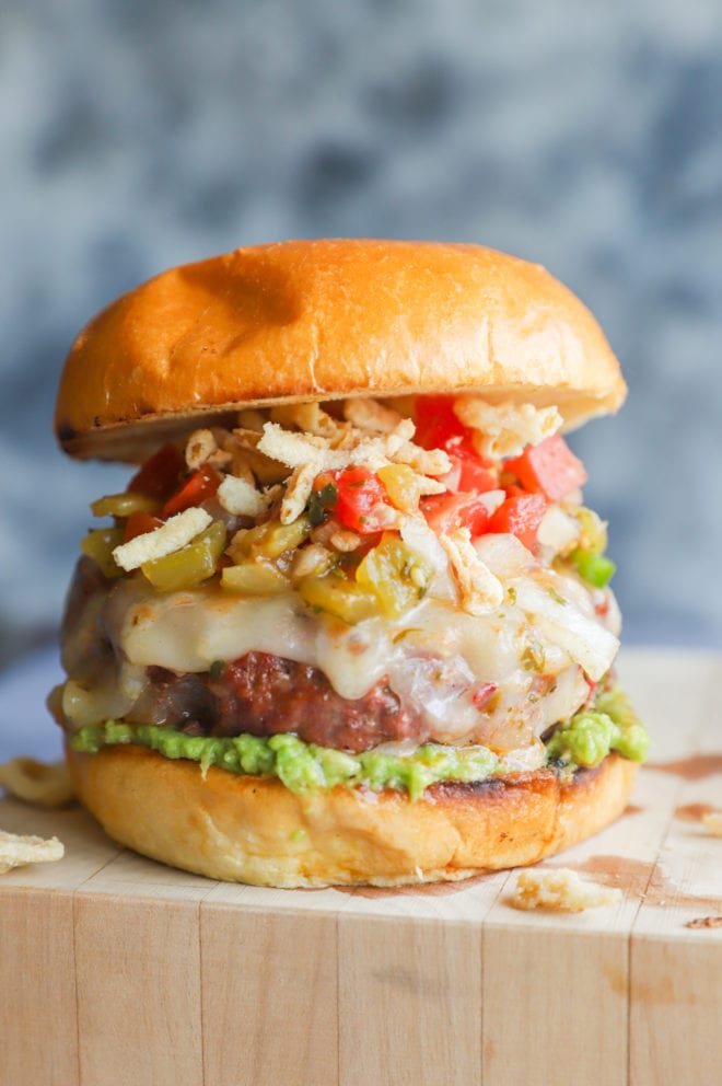 Photo of salsa burger on cutting board