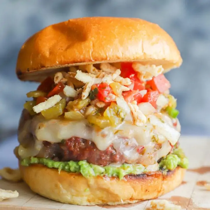 Photo of salsa burger on cutting board