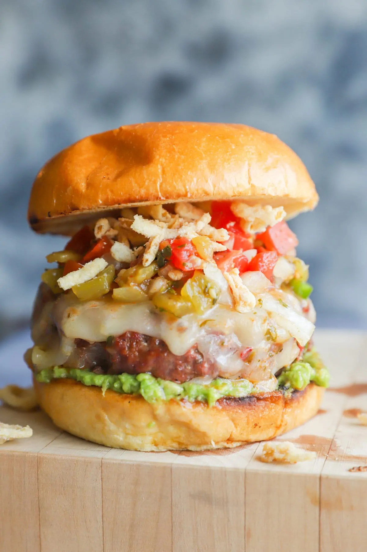 Photo of salsa burger on cutting board