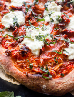 Grilled burrata pizza image on parchment