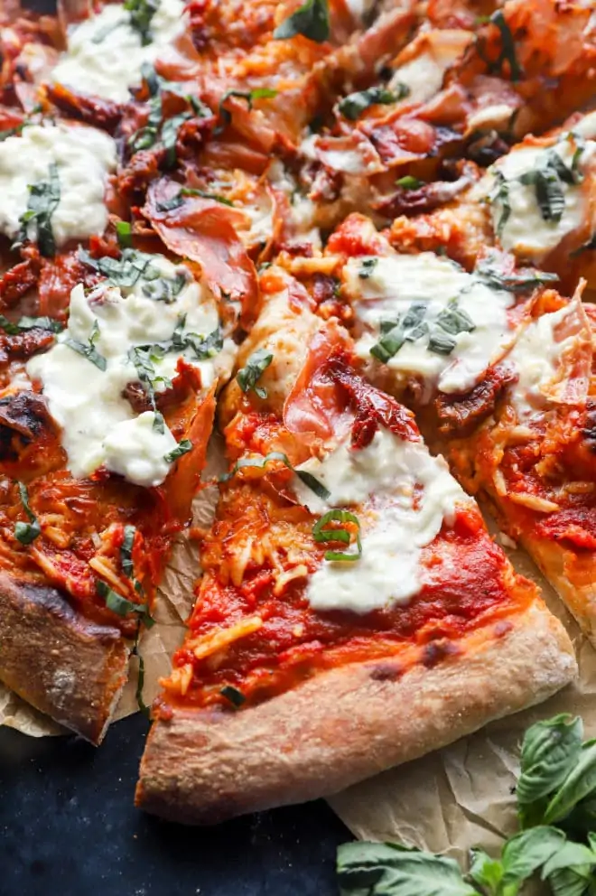 Slices of grilled burrata pizza image