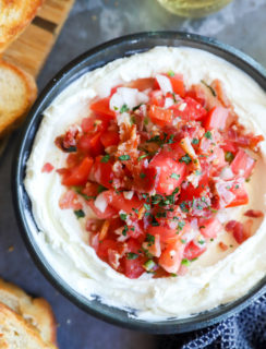 Overhead whipped goat cheese dip in bowl image