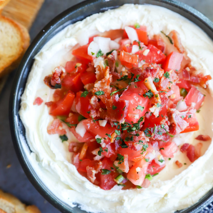 Overhead whipped goat cheese dip in bowl image