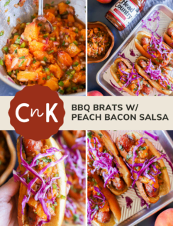 BBQ Glazed Grilled Bratwurst & Peach Bacon Salsa | Cake 'n Knife