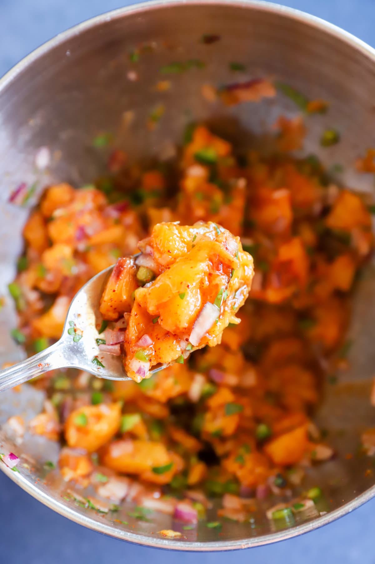 spoonful of bacon peach salsa photo