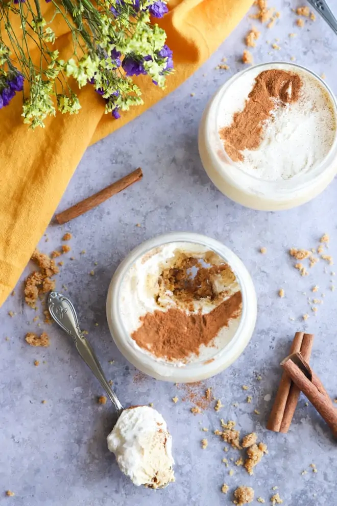 Overhead image of glasses of cheesecake dessert