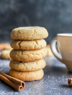 Stack of chai cookies with coffee