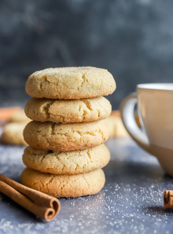 Stack of chai cookies with coffee