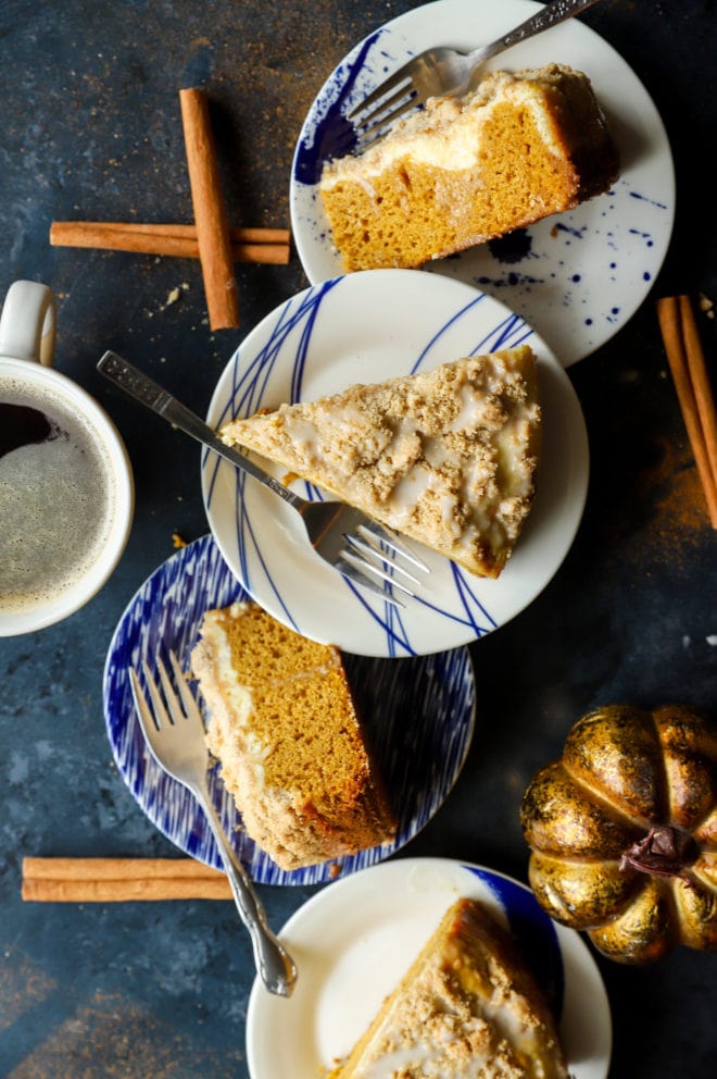 Cake slices on plates with forks image