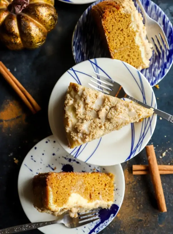 Image of streusel topping on cake on plates