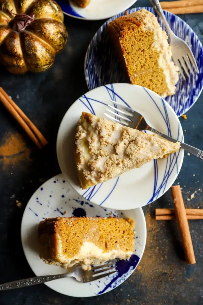 Image of streusel topping on cake on plates