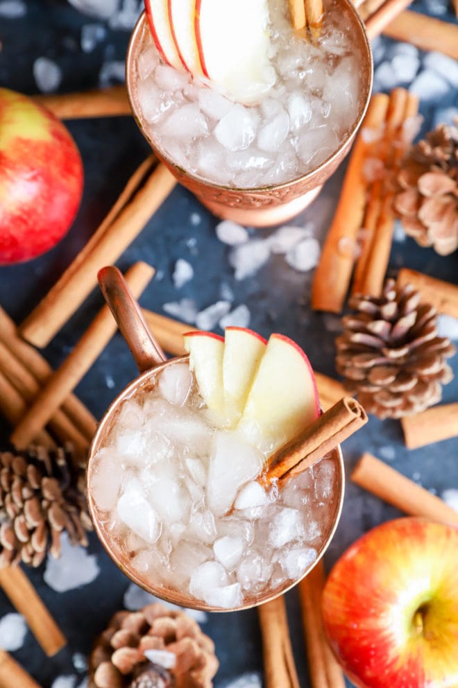 Apple cider mules in copper mugs picture