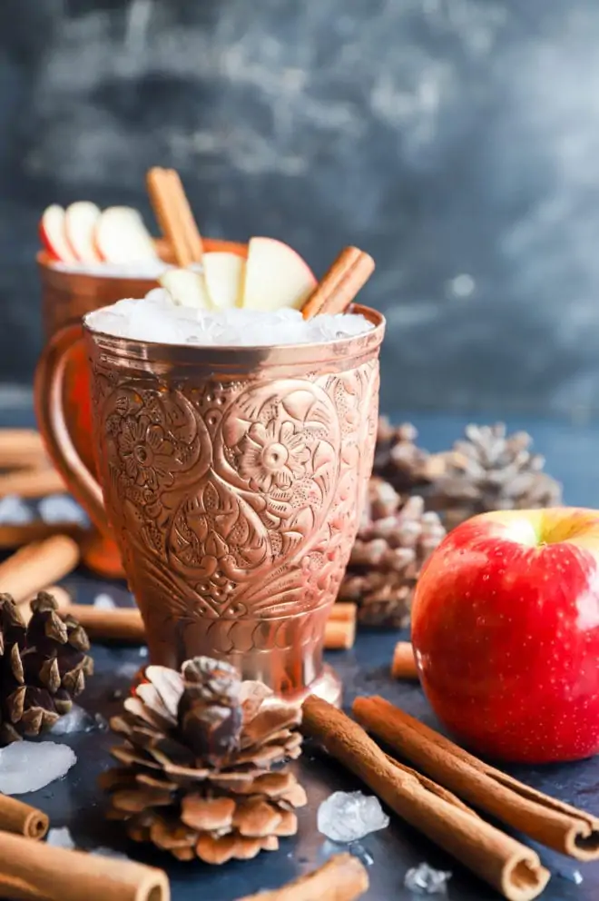 Side photo of copper mugs cocktails