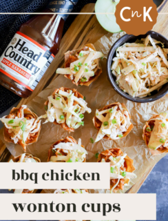 Spicy BBQ Chicken Wonton Cups Pinterest Graphic