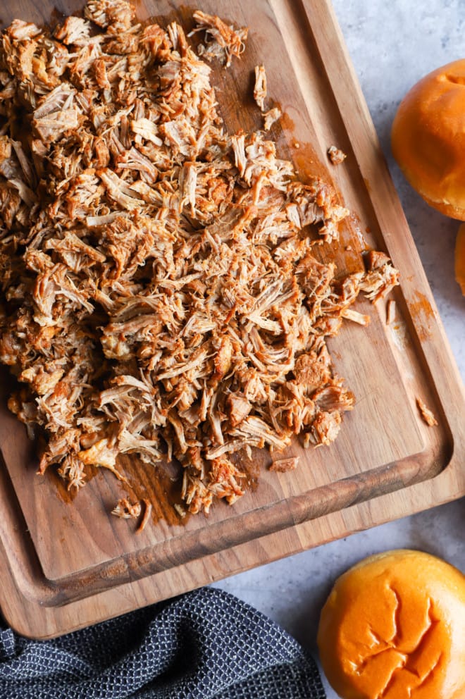 Overhead image of instant pot pulled pork