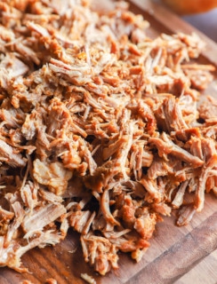 Pulled pork on a cutting board image
