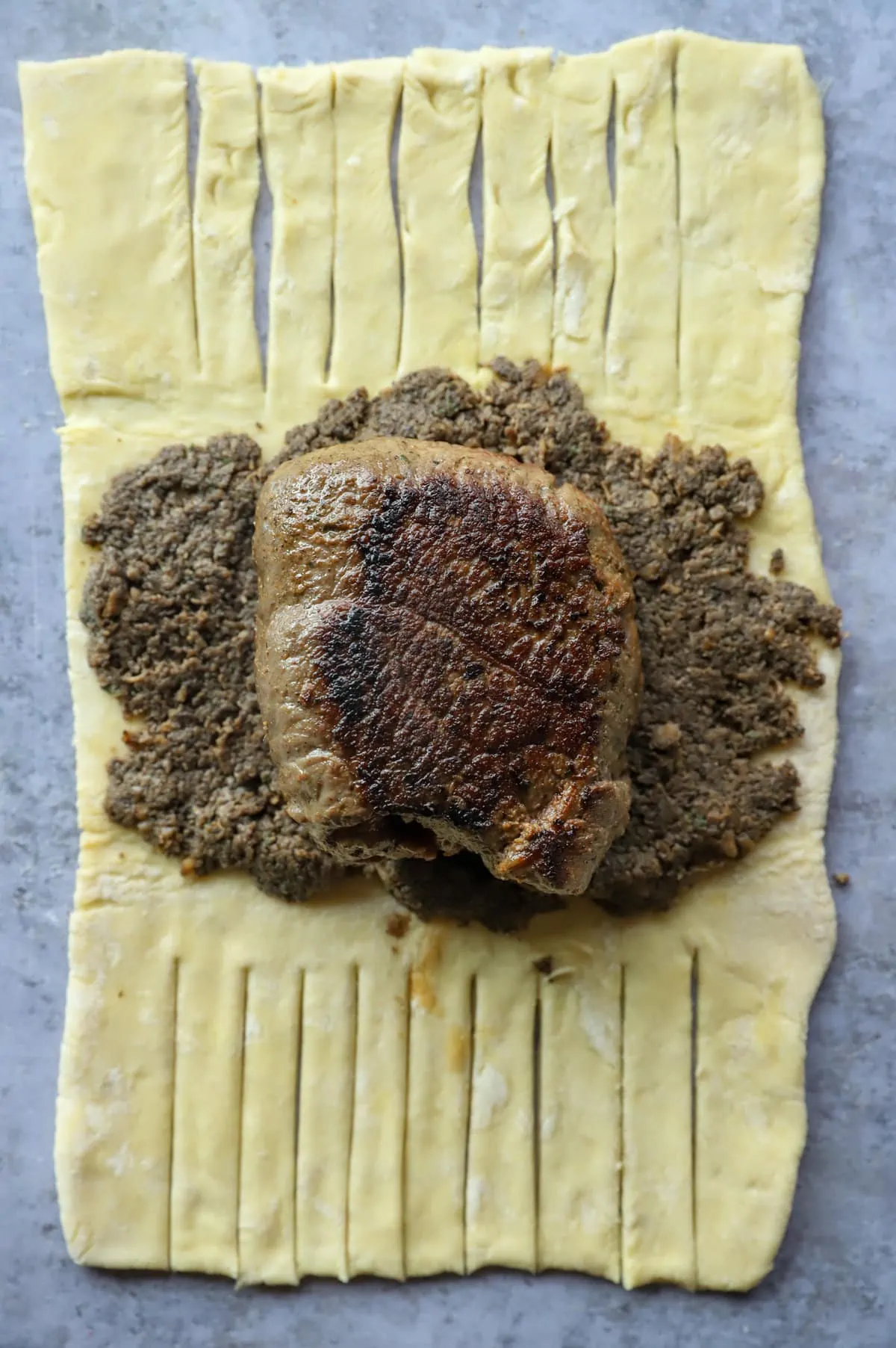 Assembly image of sirloin wellingtons