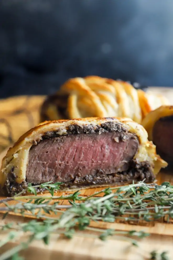 Steak wrapped in puff pastry with herbs