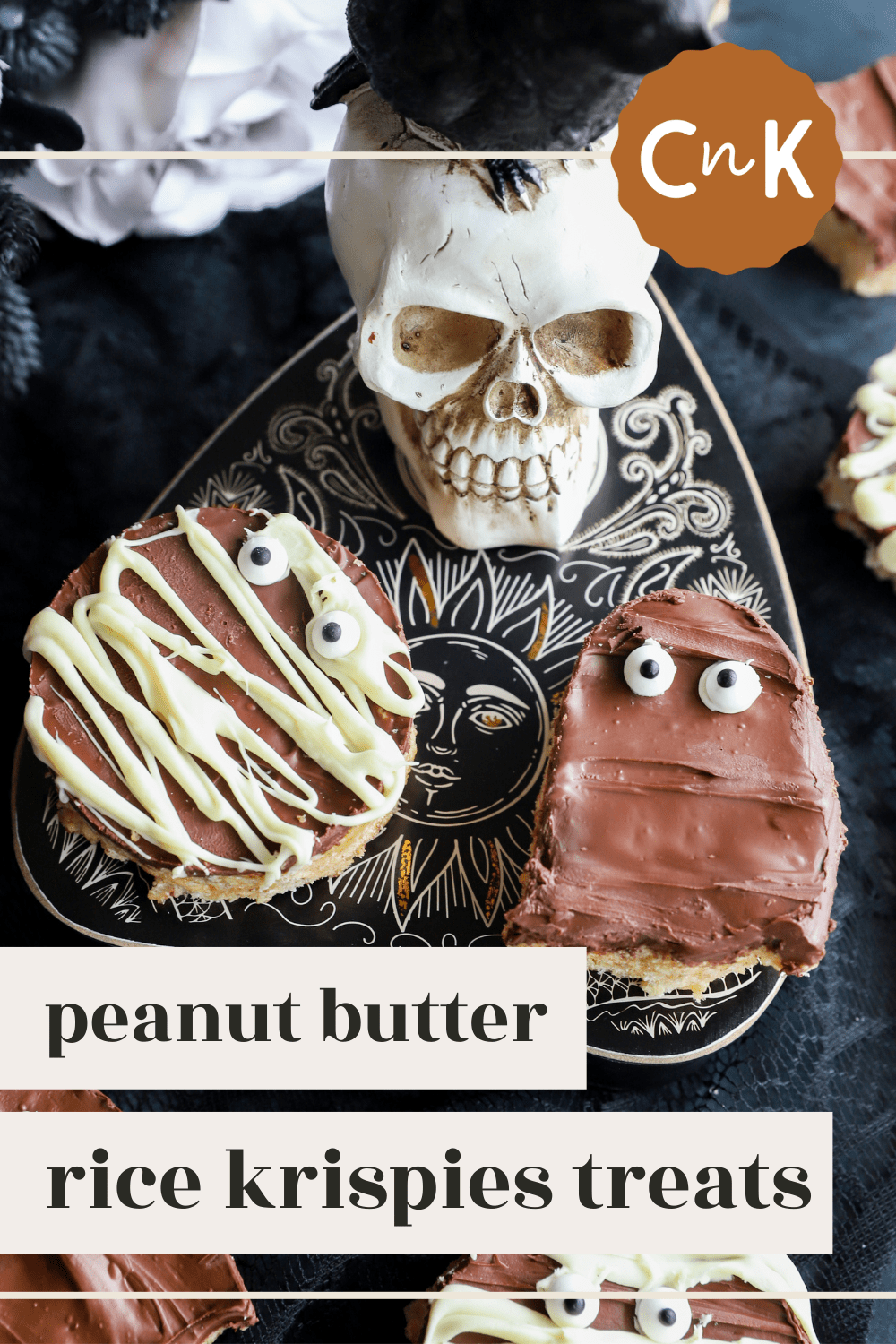 Spooky Chocolate Peanut Butter Rice Krispie Treats Cake 'n Knife