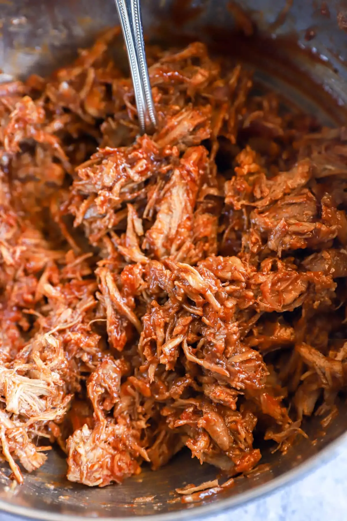 BBQ pulled pork in a large bowl
