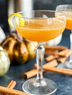 side photo of pumpkin bourbon sidecar cocktail