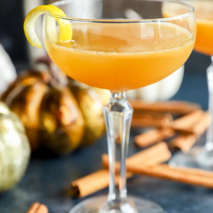side photo of pumpkin bourbon sidecar cocktail