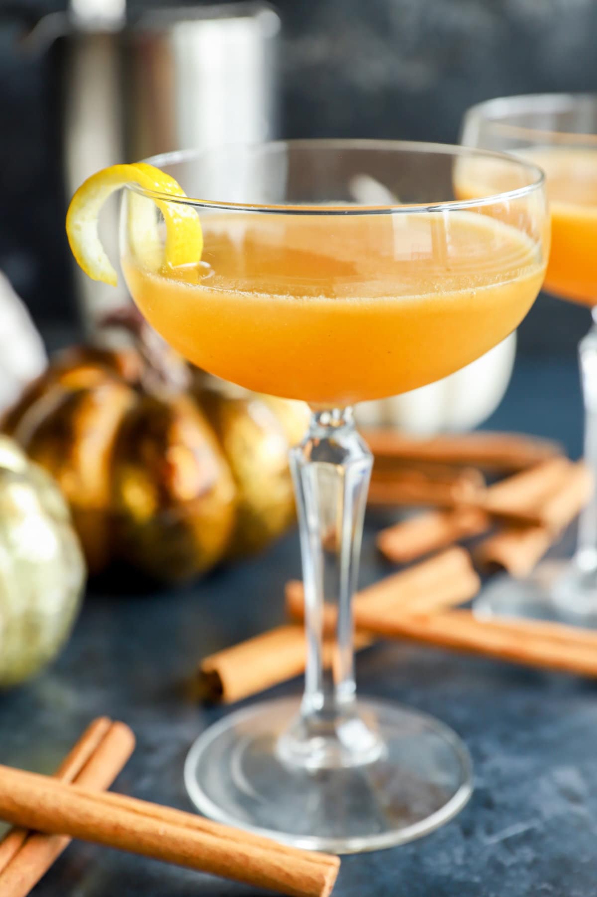 side photo of pumpkin bourbon sidecar cocktail