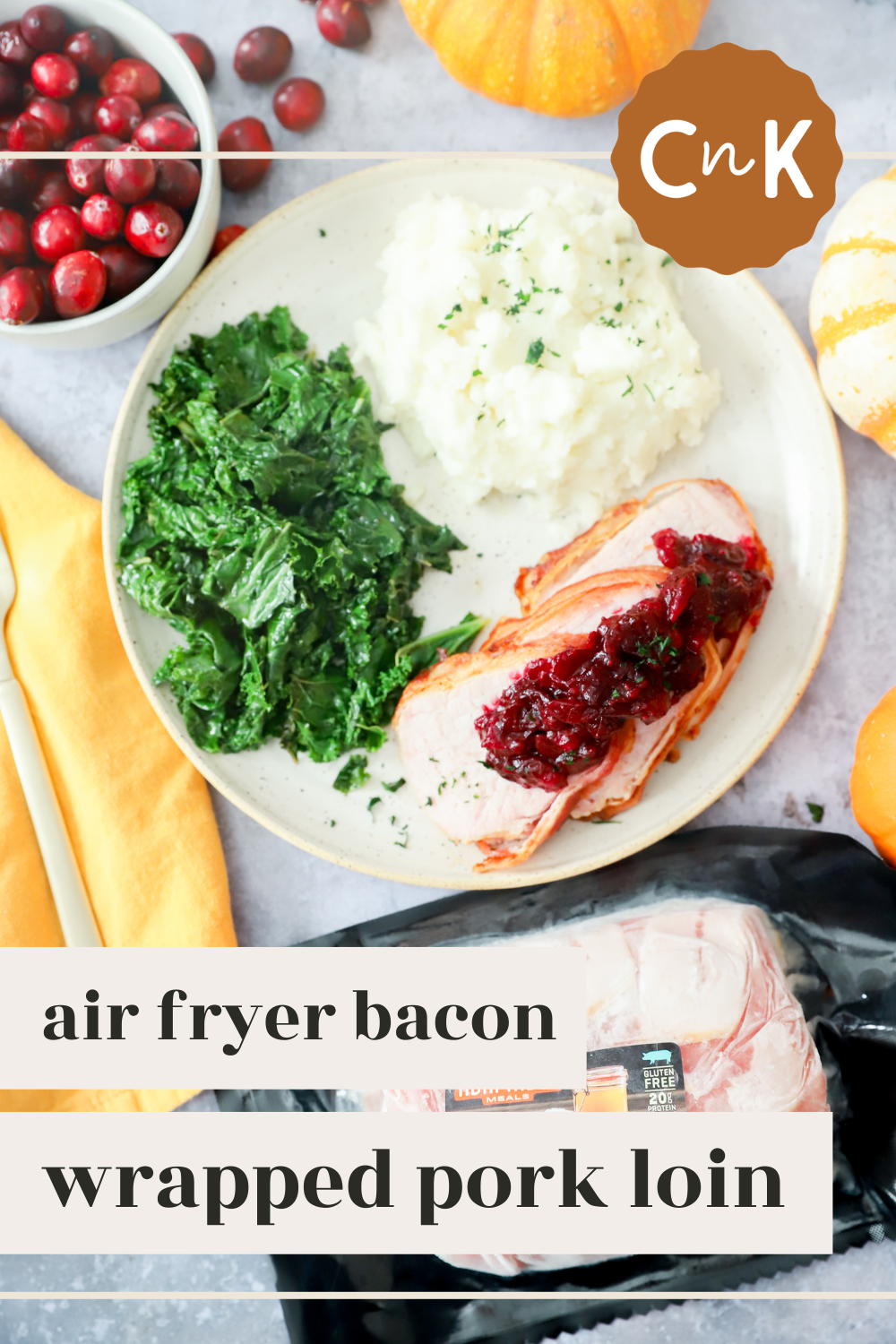 Air Fryer Bacon Wrapped Pork Loin Cake 'n Knife