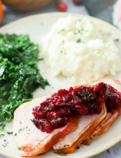 Photo of roasted cranberries on air fryer pork loin