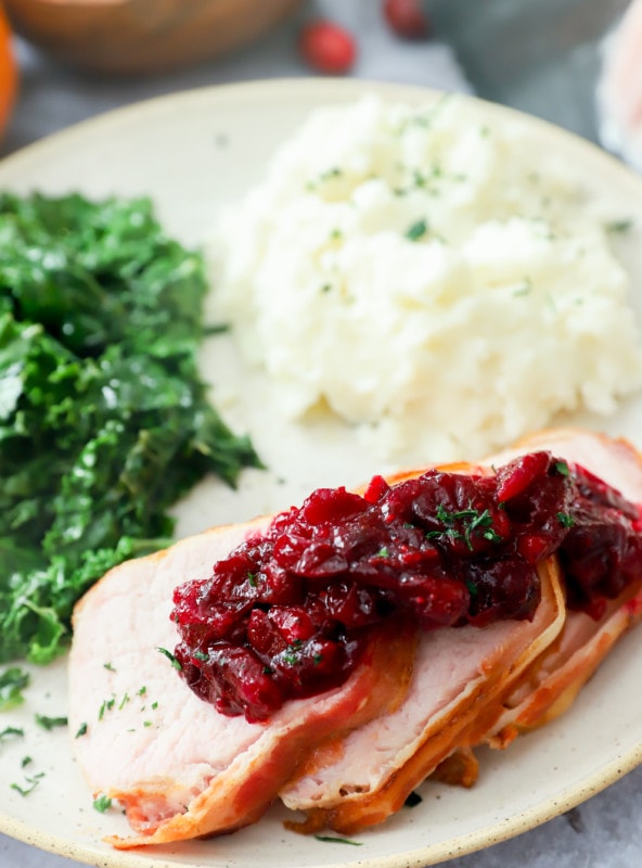 Photo of roasted cranberries on air fryer pork loin