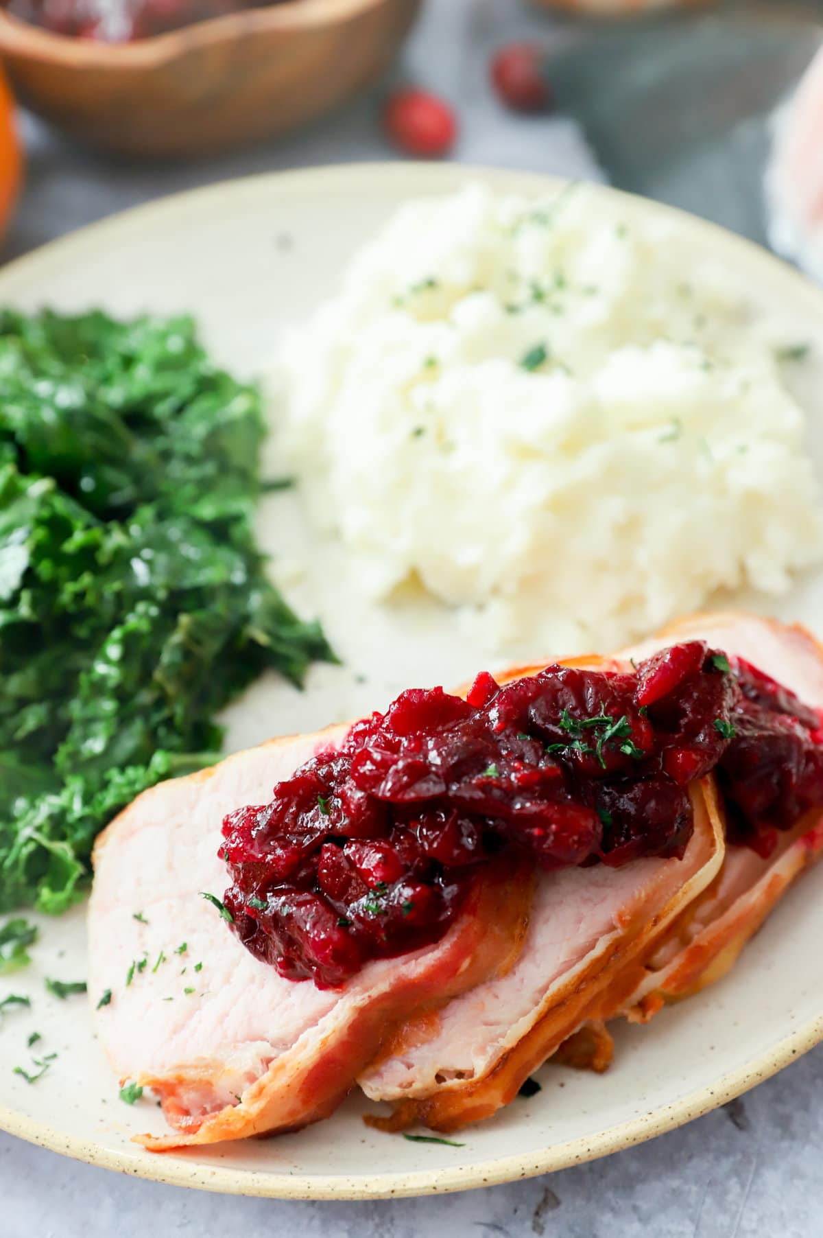 Photo of roasted cranberries on air fryer pork loin