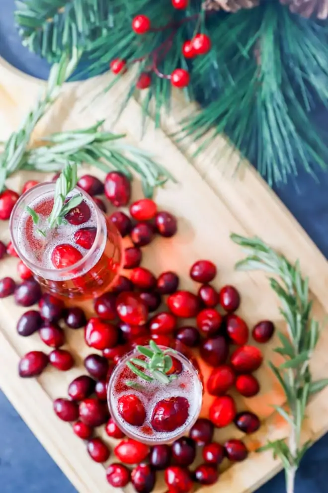 Overhead image of cranberry mimosas