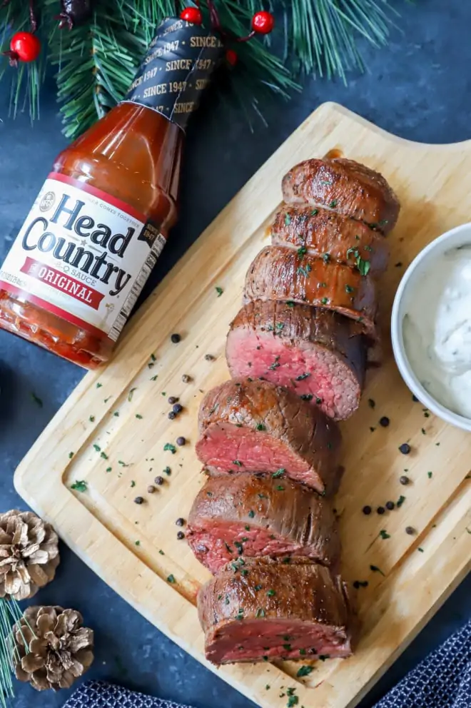 overhead image with sliced beef tenderloin