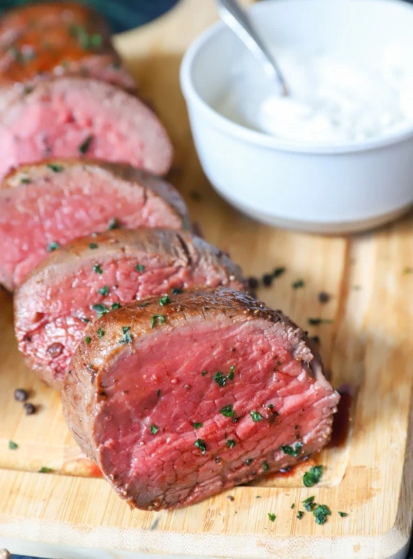 sliced beef tenderloin roast image