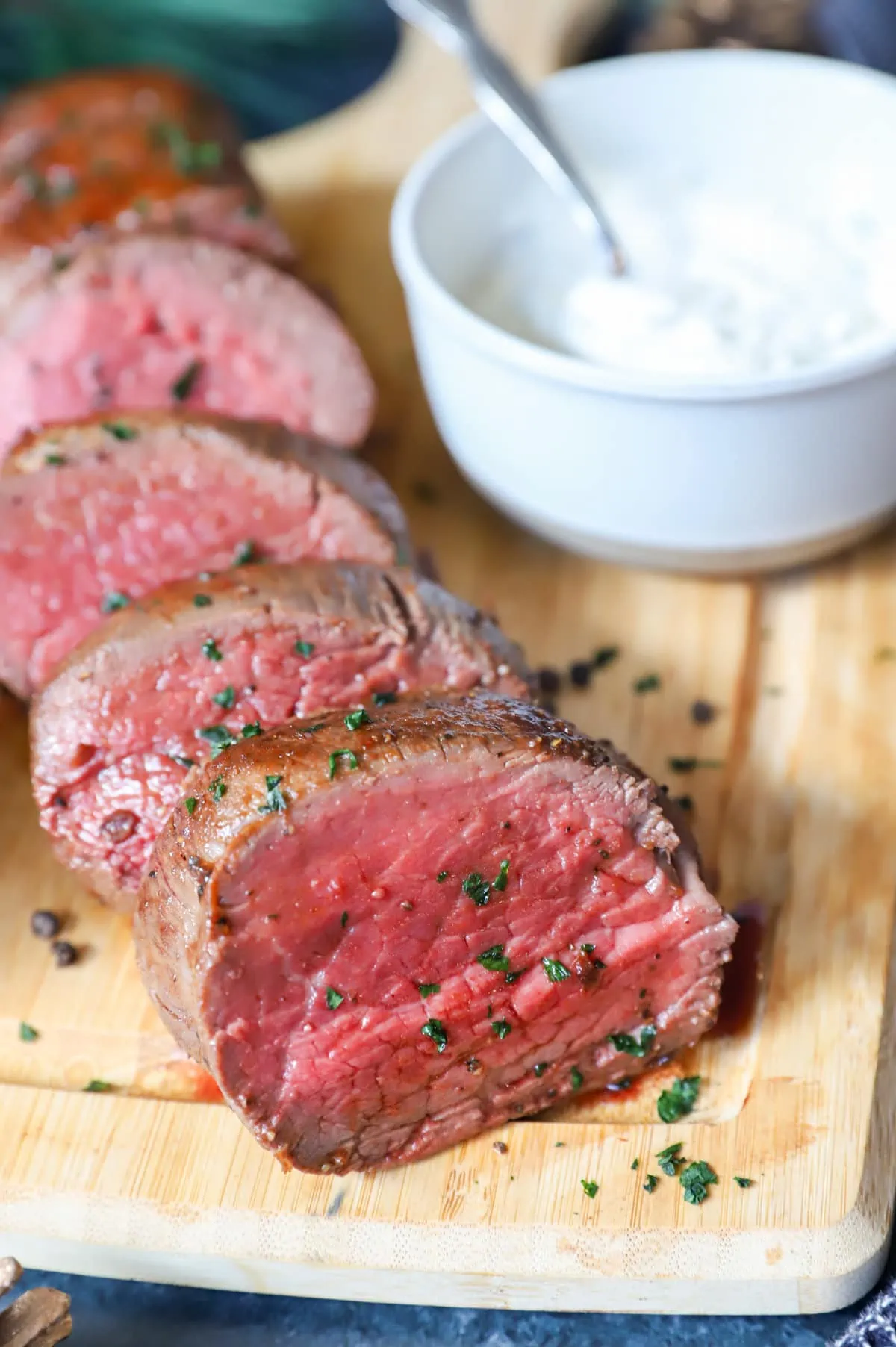 sliced beef tenderloin roast image