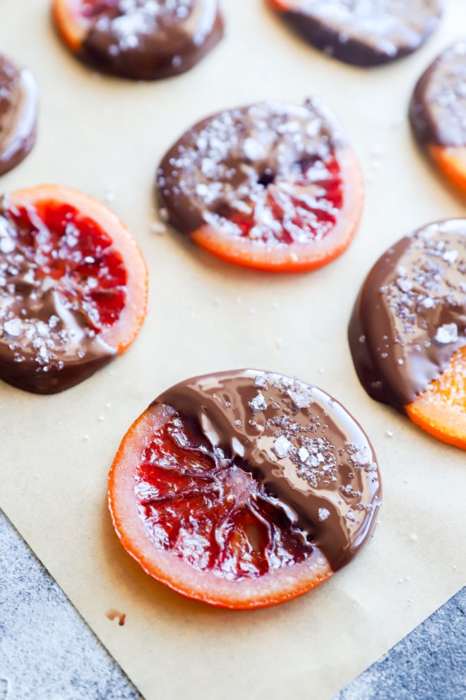 Salted chocolate dipped orange slices picture