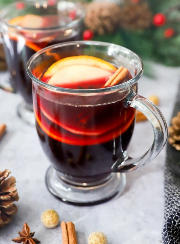 Side photo of mulled wine in a mug