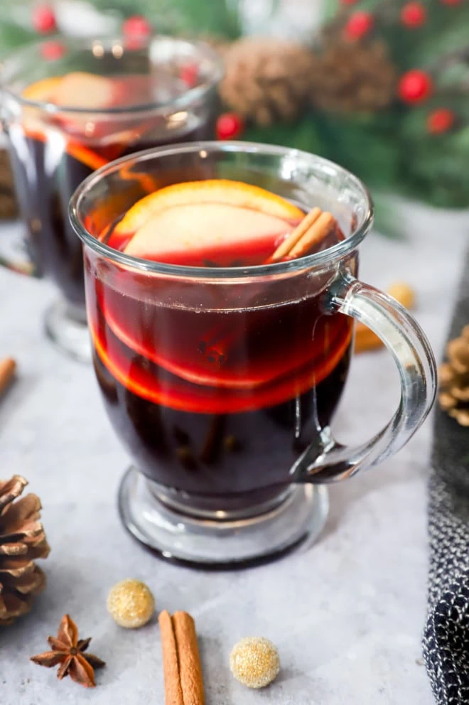 Side photo of mulled wine in a mug