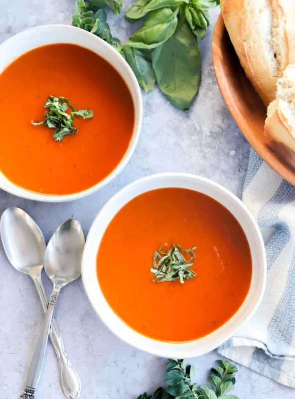 Overhead image of instant pot tomato soup