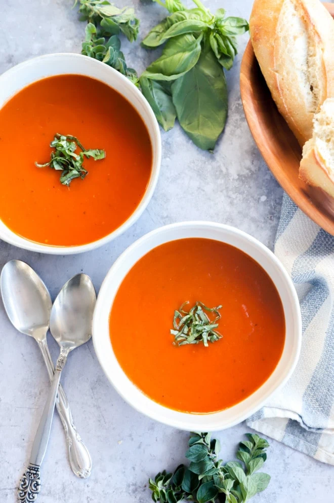 Overhead image of instant pot tomato soup