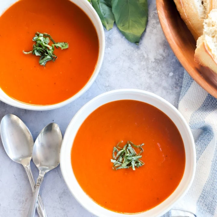 Overhead image of instant pot tomato soup
