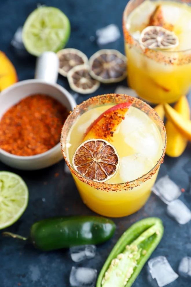 Image of spicy mango margaritas in glasses