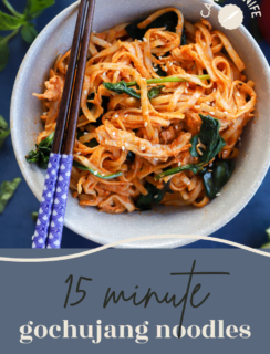 Gochujang Noodles with Chicken and Spinach Pin Image