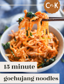 Gochujang Noodles with Chicken and Spinach Pin Graphic