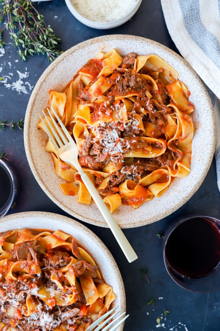 Overhead image of Instant Pot short rib ragu