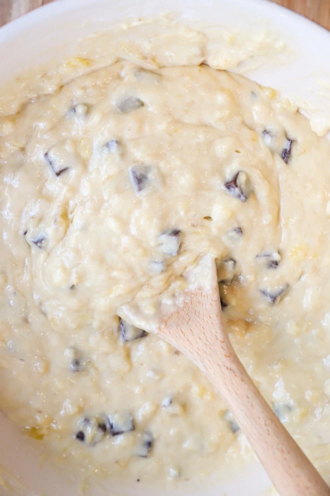 Banana Nutella Muffins batter in the bowl