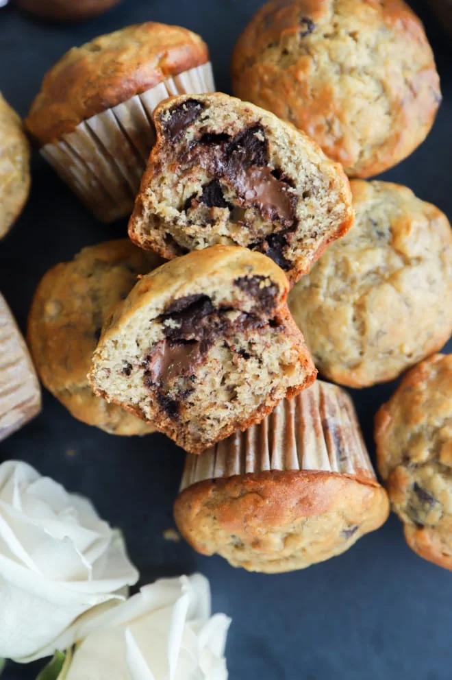 muffins in half with nutella in the center image